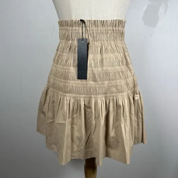 NWT DOLCE Cabo Faux Leather Pleated Skirt Ruching Detail Beige Women's Size XS - Picture 1 of 9